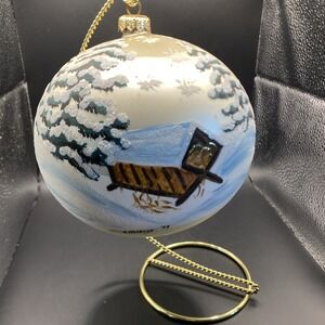 Oversized X-Large Hand painted Made in Poland Vintage Signed Glitter Cabin Snow